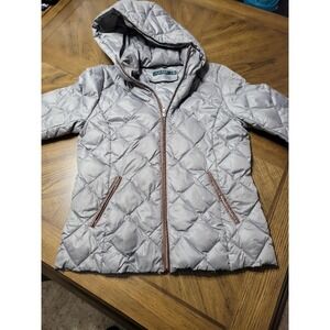 Ralph Lauren Quilted Hooded Jacket Gray Zip Front Women's Size Medium